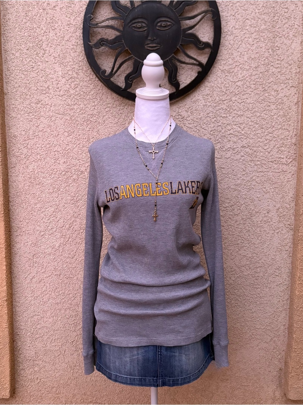 NBA LA Lakers Grey Thermal Long Sleeve Top Sporty Streetwear Basketball